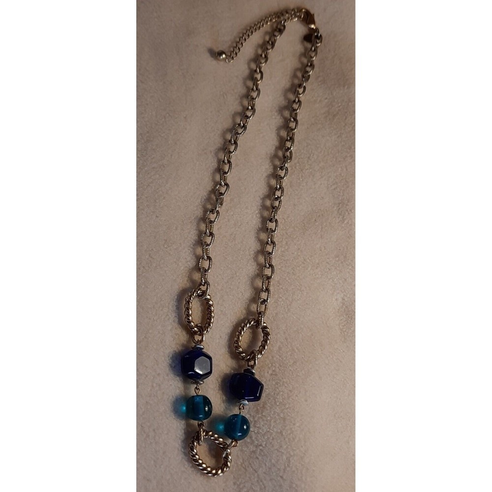 Vintage Goldtone Laura Ashley Necklace Blue and Teal Beads Adj 20 to 24 inches - Picture 5 of 6